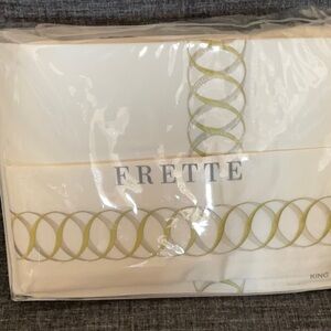 NWT FRETTE KING IVORY SHEET SET ELLISSE EMBROIDERY GREEN 2 sheets 2 pillowcases